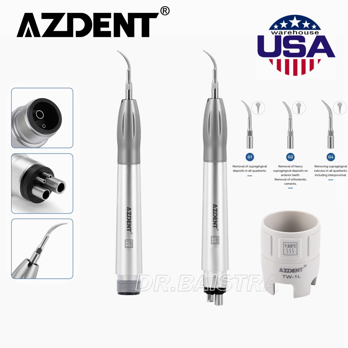 Dental Ultrasonic Air Perio Scaler Handpiece Handle Hygienist 2/4-Holes 3 Tips