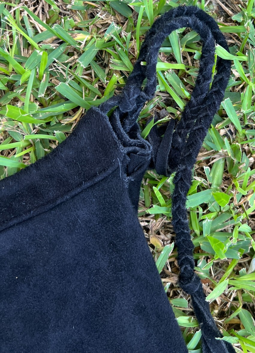 Native American Indian Black Suede Fringe Shawl & Skirt Leather 1970s Vintage!