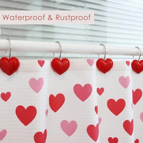 12PCS Red Heart Shower Curtain Hooks Valentine's Day Bathroom Decorative,