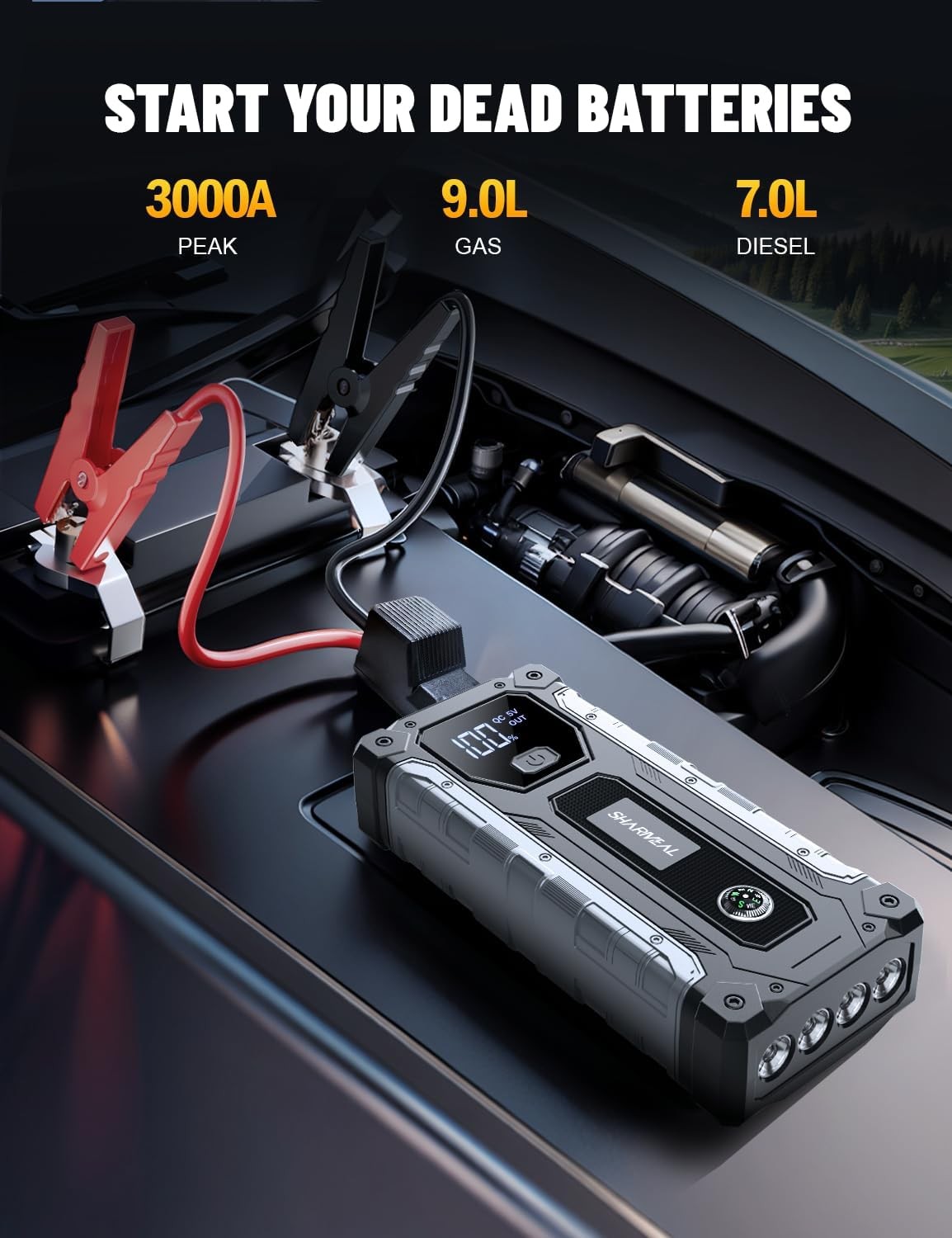 Car Jump Starter 3000A Jump Starter Battery Pack for Up to9.0L Gas7.0L Diesel