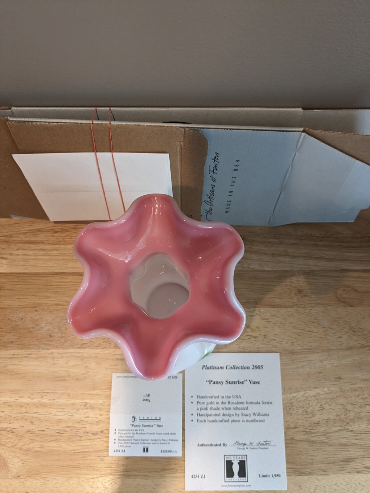 Fenton 2005 rosalene Pansy Sunrise vase LE Special Order