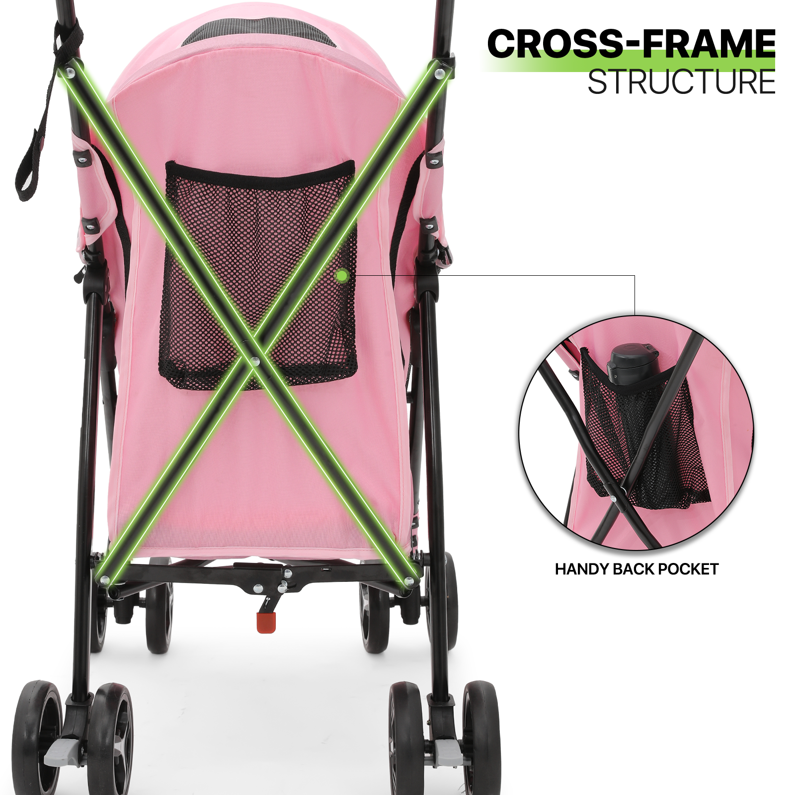 Foldable Pink Dog Stroller Adjustable Canopy Breathable Pet Travel Carrier Cart
