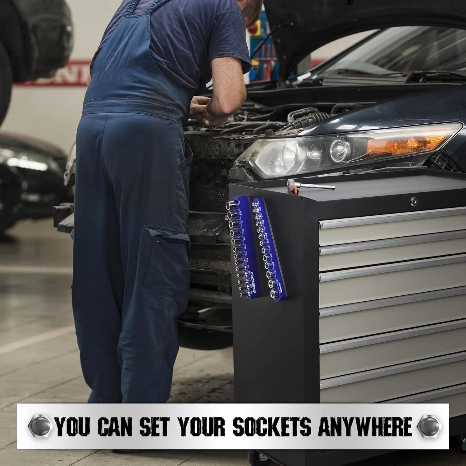 Heavy-Duty Magnetic Socket Organizer Set - 26 Socket Capacity, Modular Design