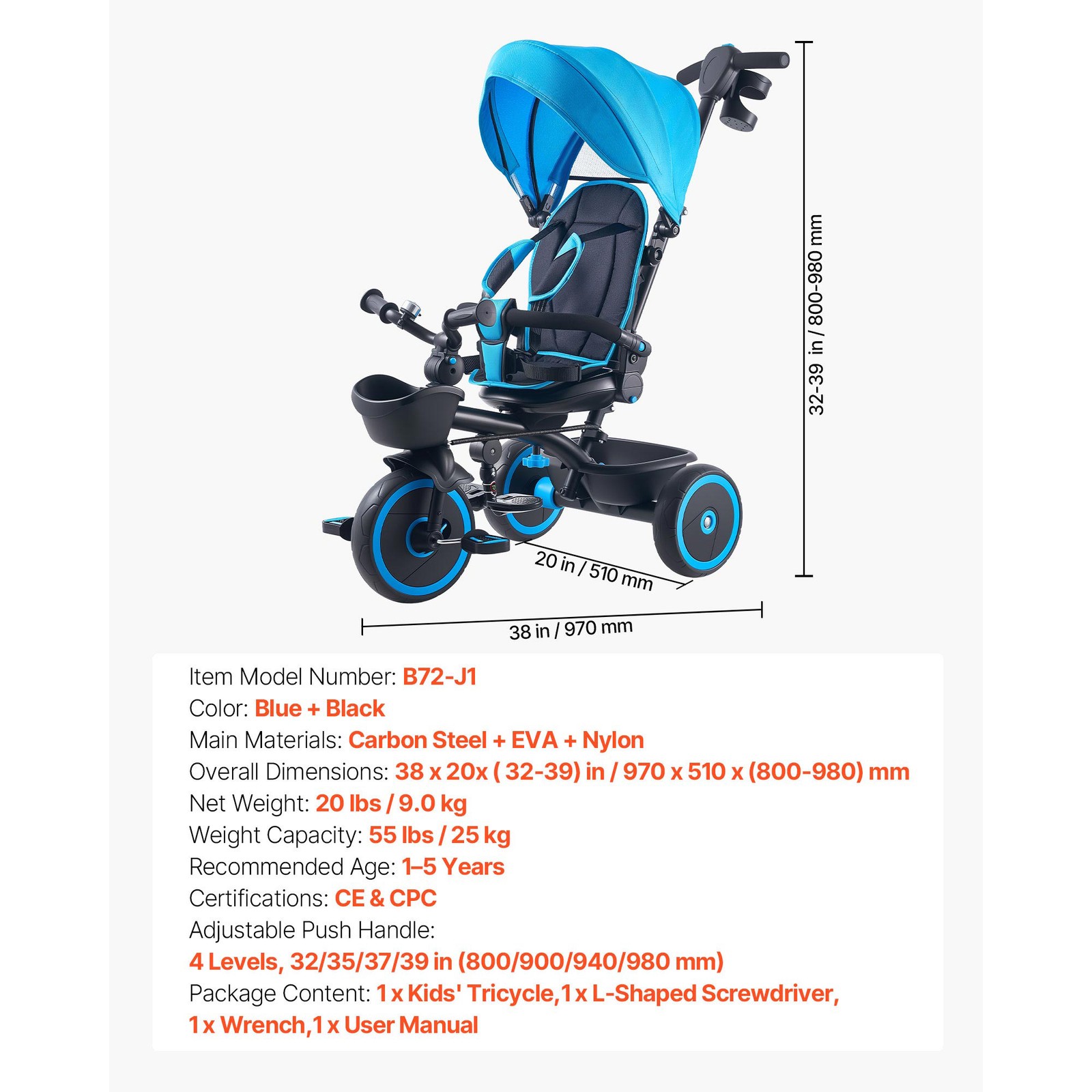 Uimoso 6-in-1 Toddler Tricycle with Push Handle Push Trike for Kids Aged 1-5