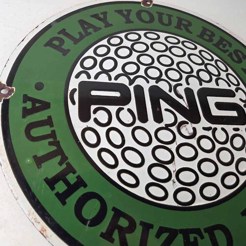 Vintage Ping Golf Sign - Play Your Best Golfing Dealer Porcelain Gas Pump Sign