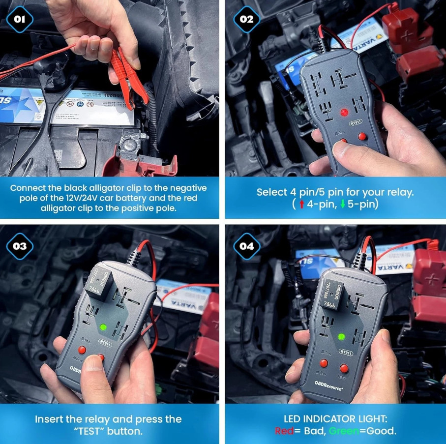 New Automotive Electronic Relay Car Relay Tester Universal 12/24V LED Indicator