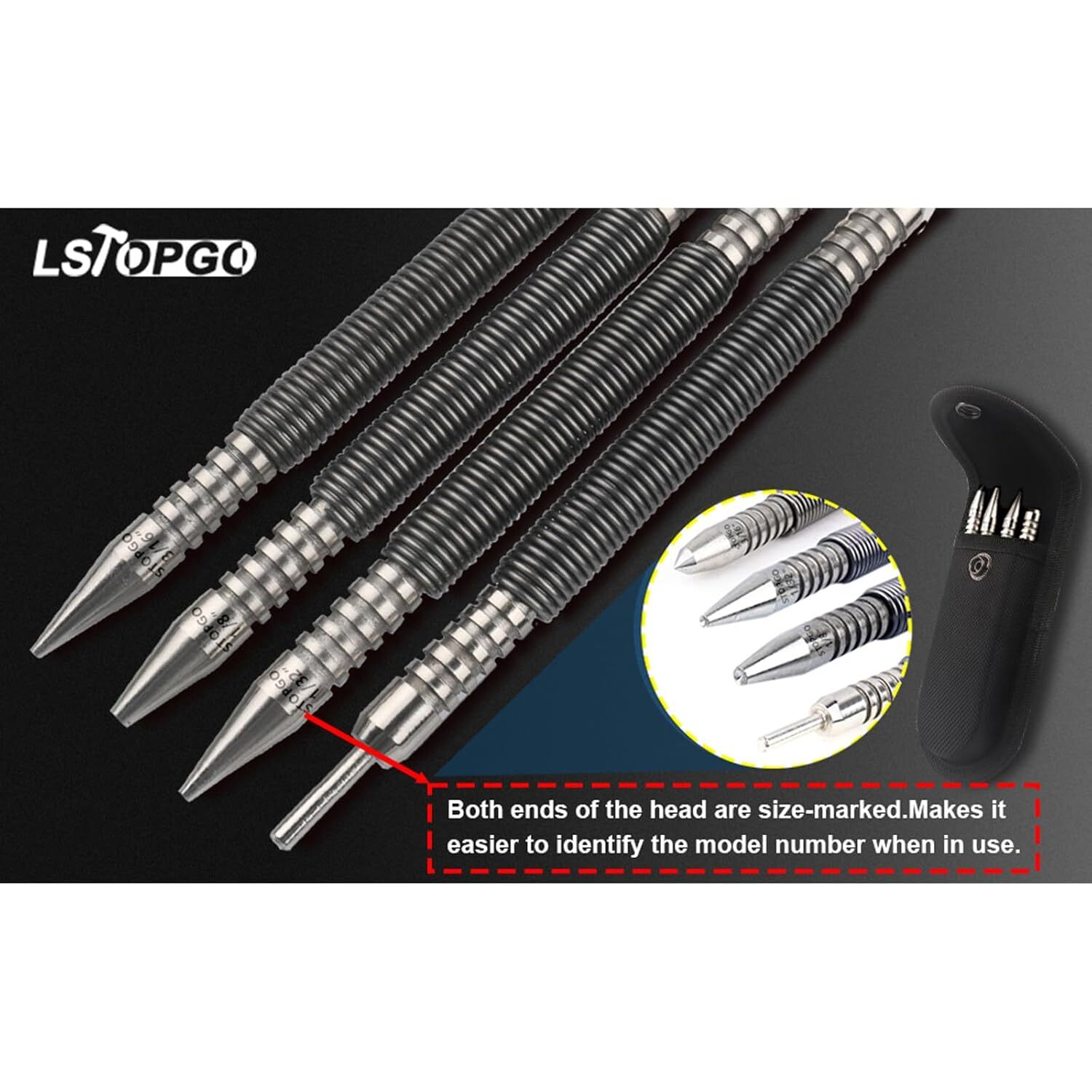 4Pcs Spring Loaded Nail Set Tool, Hammerless Center Punch for Trim Carpentry