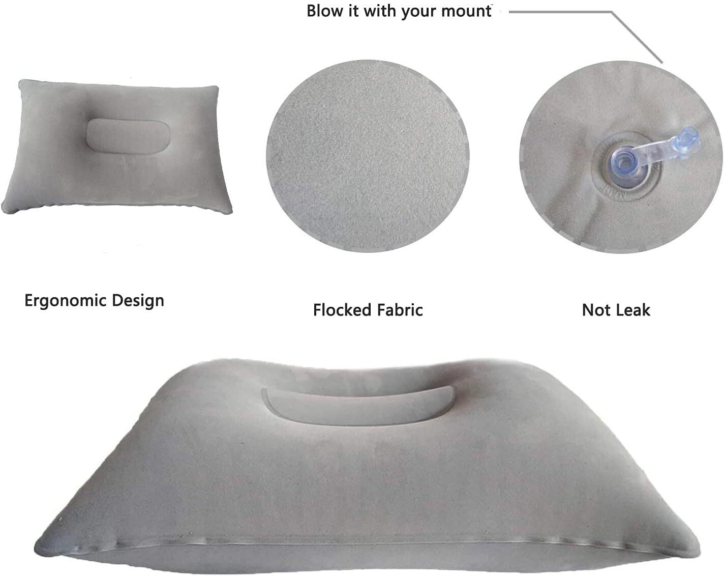 2Pack Small Inflatable Pillow Gray Ultralight Blow up Neck&Lumbar Support