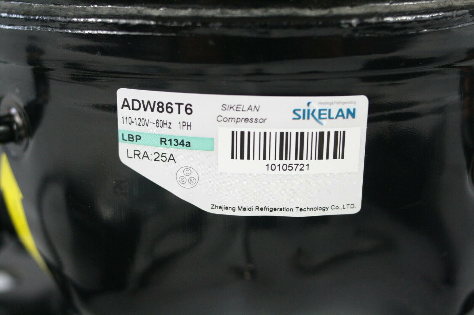 SIKELAN ADW86T6 REFRIGERATION COMPRESSOR 1/3 HP 819BTU 110-120V R134A 50-60HZ
