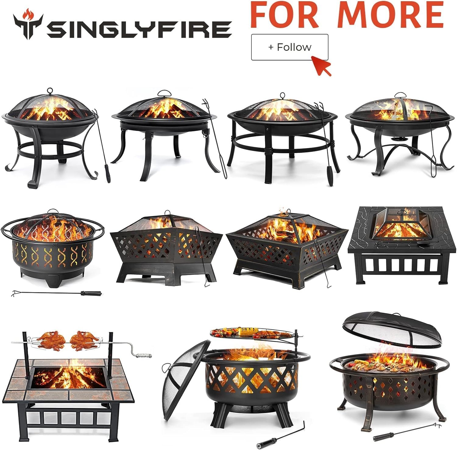 SINGLYFIRE 22 inch Fire Pit for Outside Outdoor Wood Burning Small Bonfire Pit S