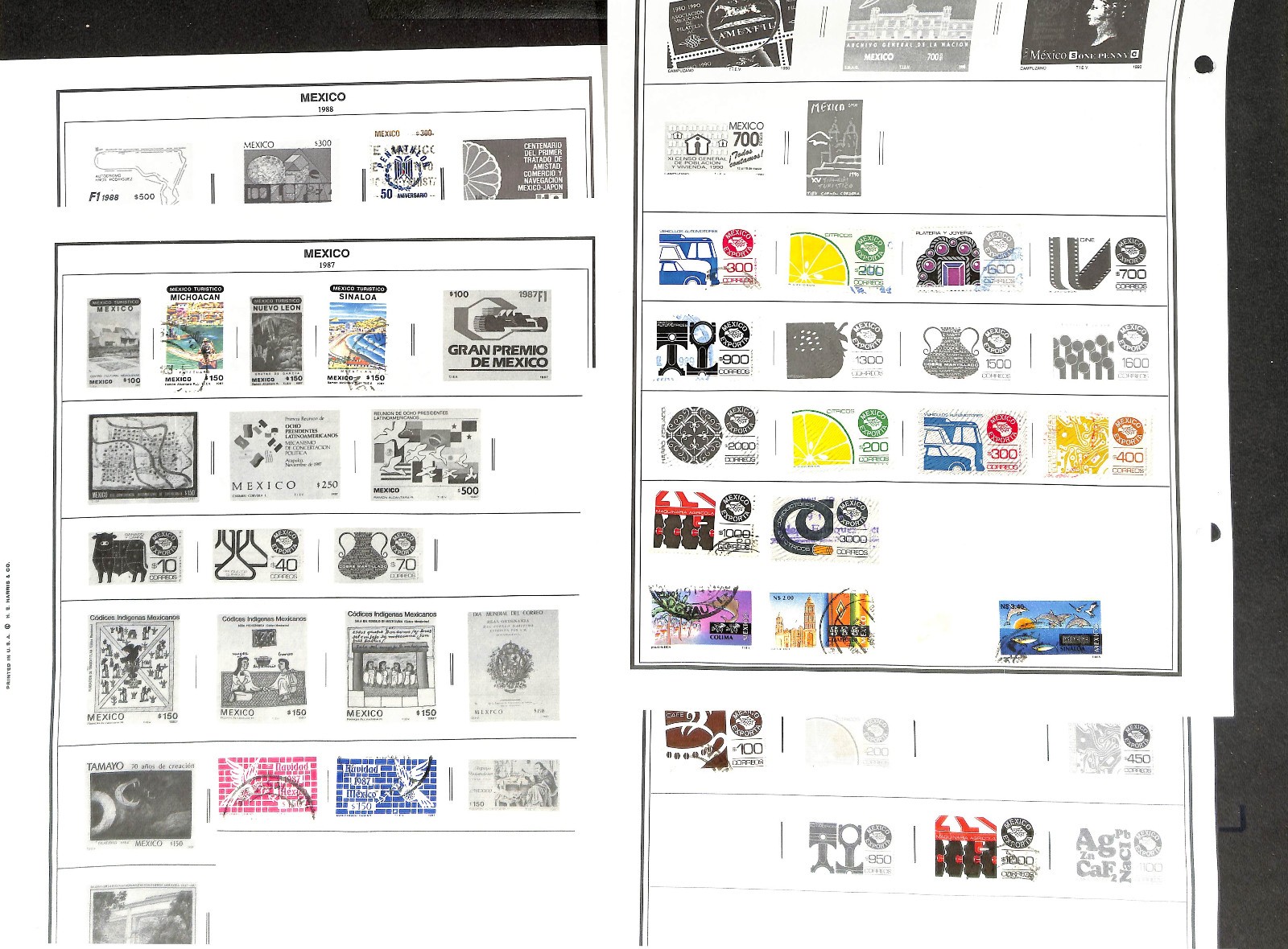Mexico Stamp Collection on 40 Harris Pages, 1884-1990 (BH)