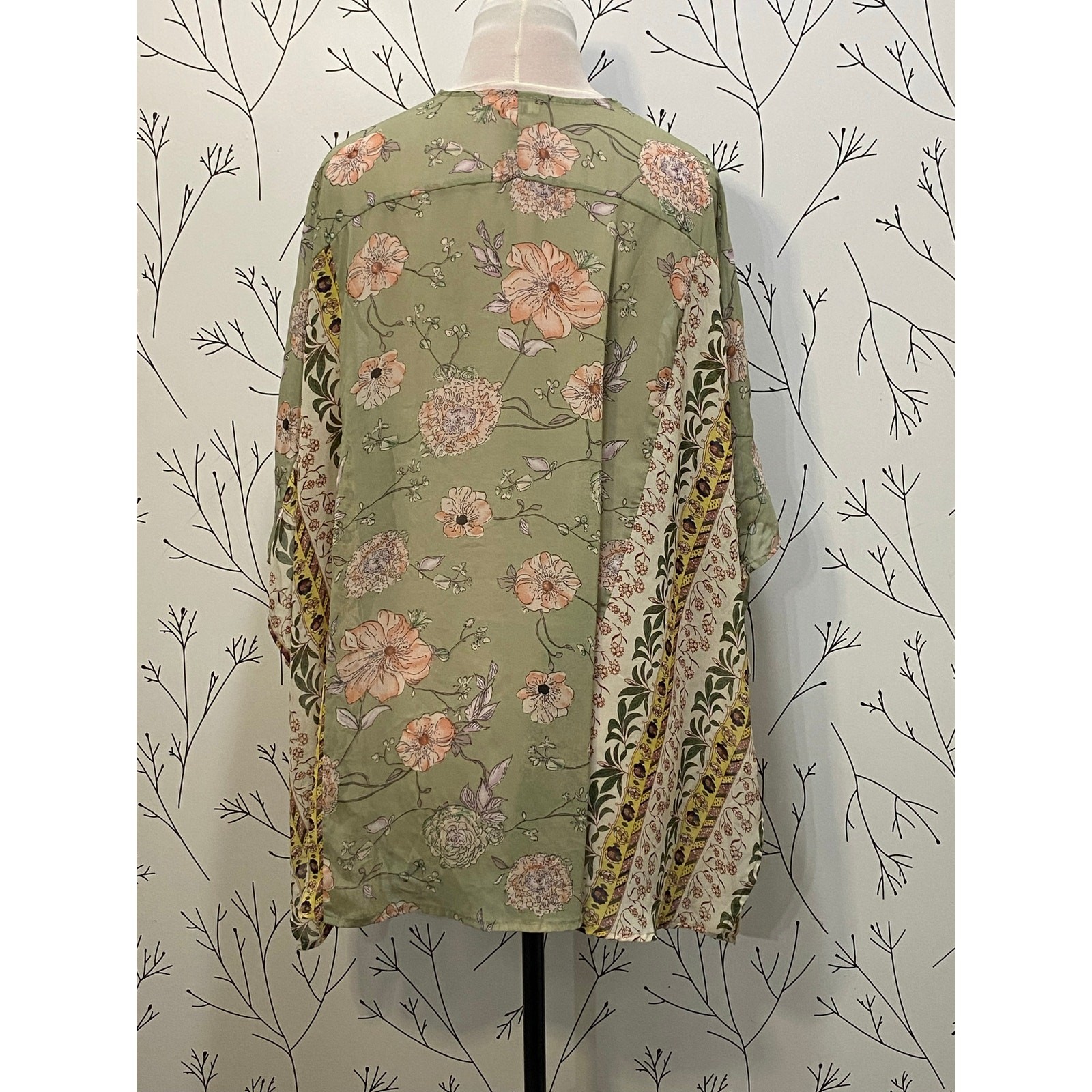 UMGEE Mixed Print Floral Kimono Flowy Chiffon Short Sleeve MEDIUM LARGE Boho