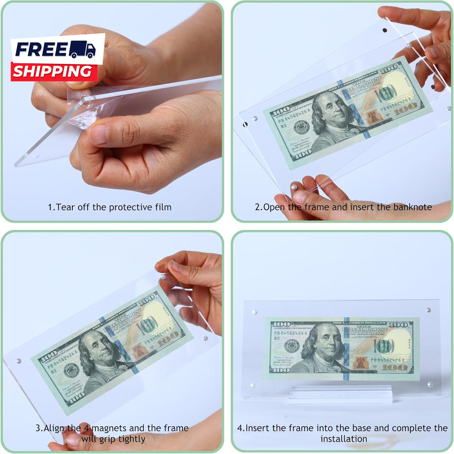 Dollar Bill Frame Display Acrylic Dollar Bill Holder for Collectors Currency