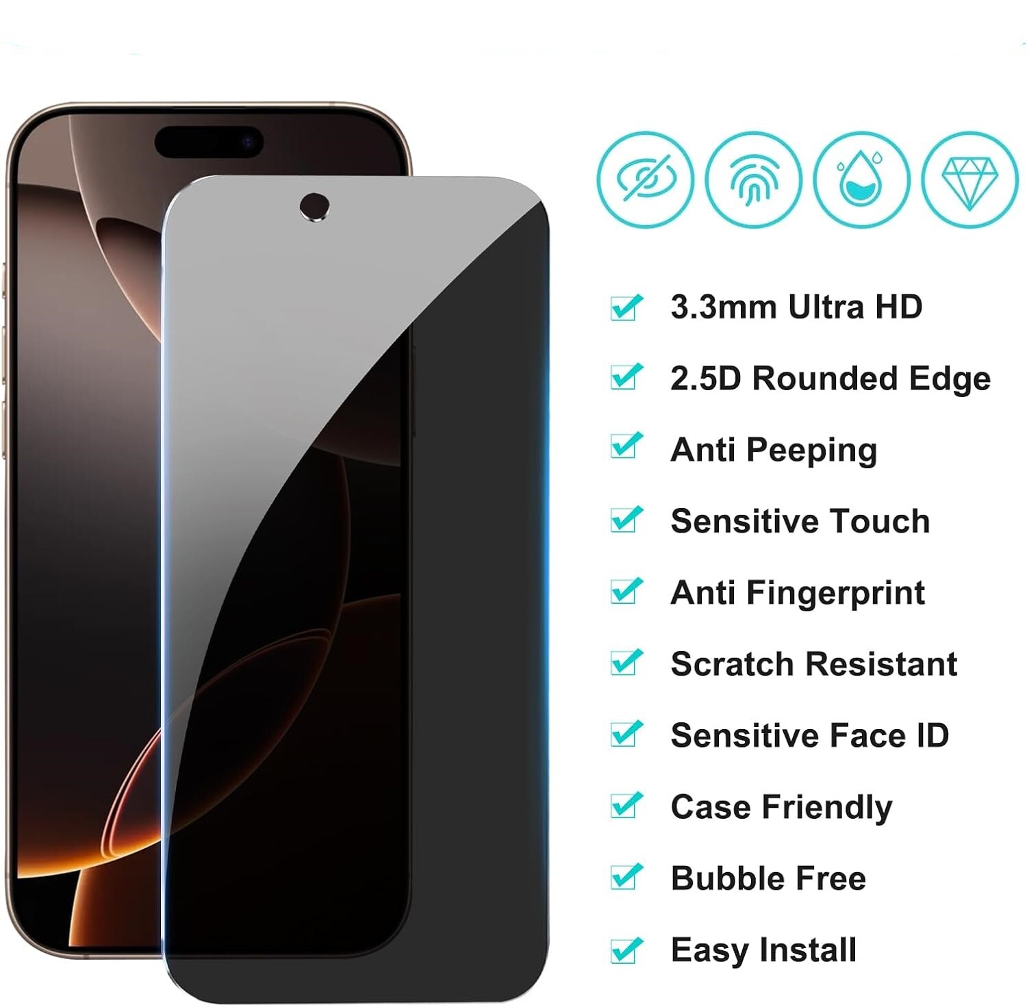 Wholesale Privacy Tempered Glass Screen Protector for iPhone 16 15 14 13 Pro Max