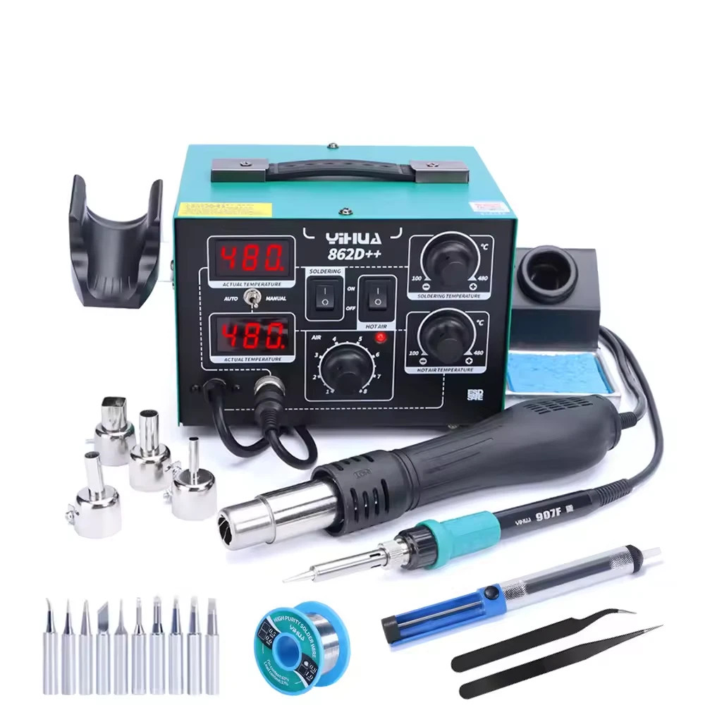 YIHUA 862D++ Soldering Station 750W Digital 2-in-1 Hot Air + Iron Rework Station