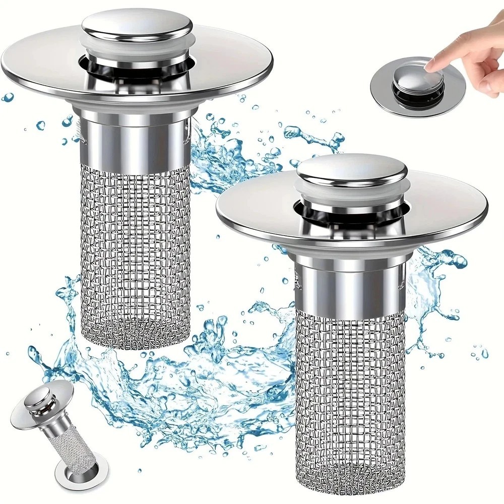 2-Pack Sink Stopper Hair Catcher Bathroom Pop Up Sink Drain Strainer Filter Plug