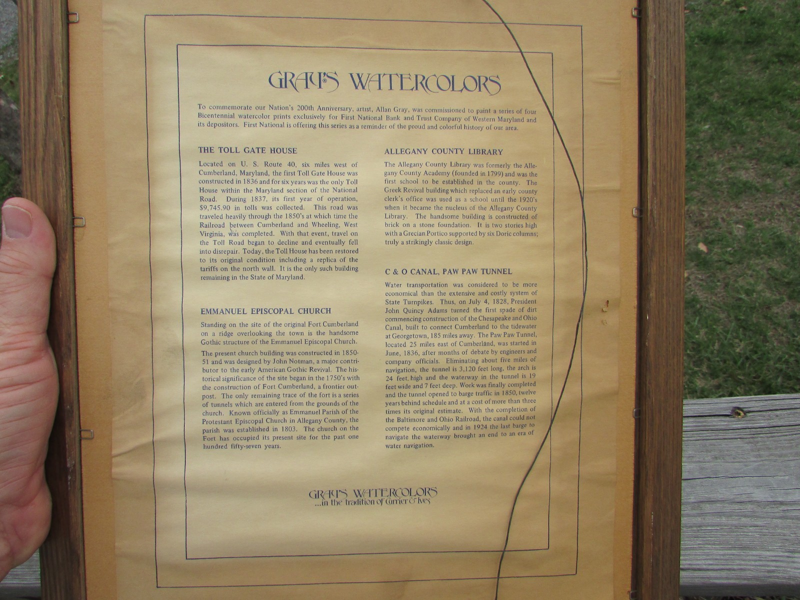 Vintage 1976 Bicentennial Prints by Allan Gray- Toll Gate House / Paw Paw Tunnel