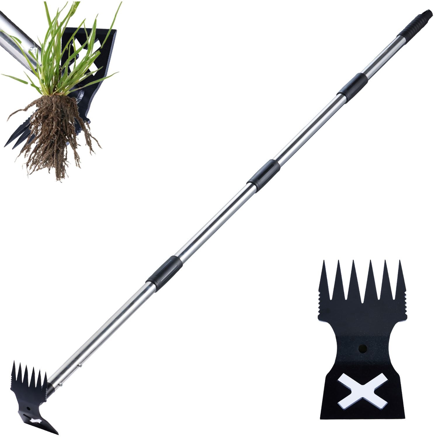 NICOFPHY Weed Puller Tool with Long Handle - 60" Manual Weeder Remover black