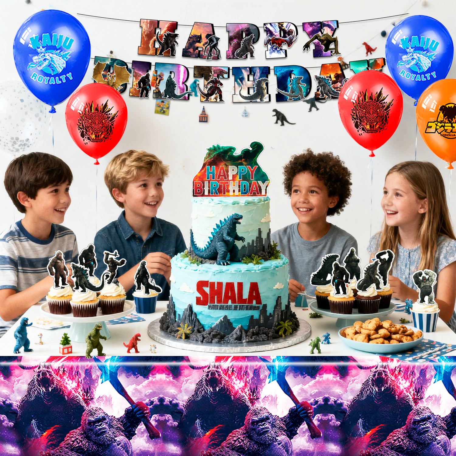 41Pcs Godzilla King Kong Birthday Party Decoration Godzilla Balloons Cake Topper