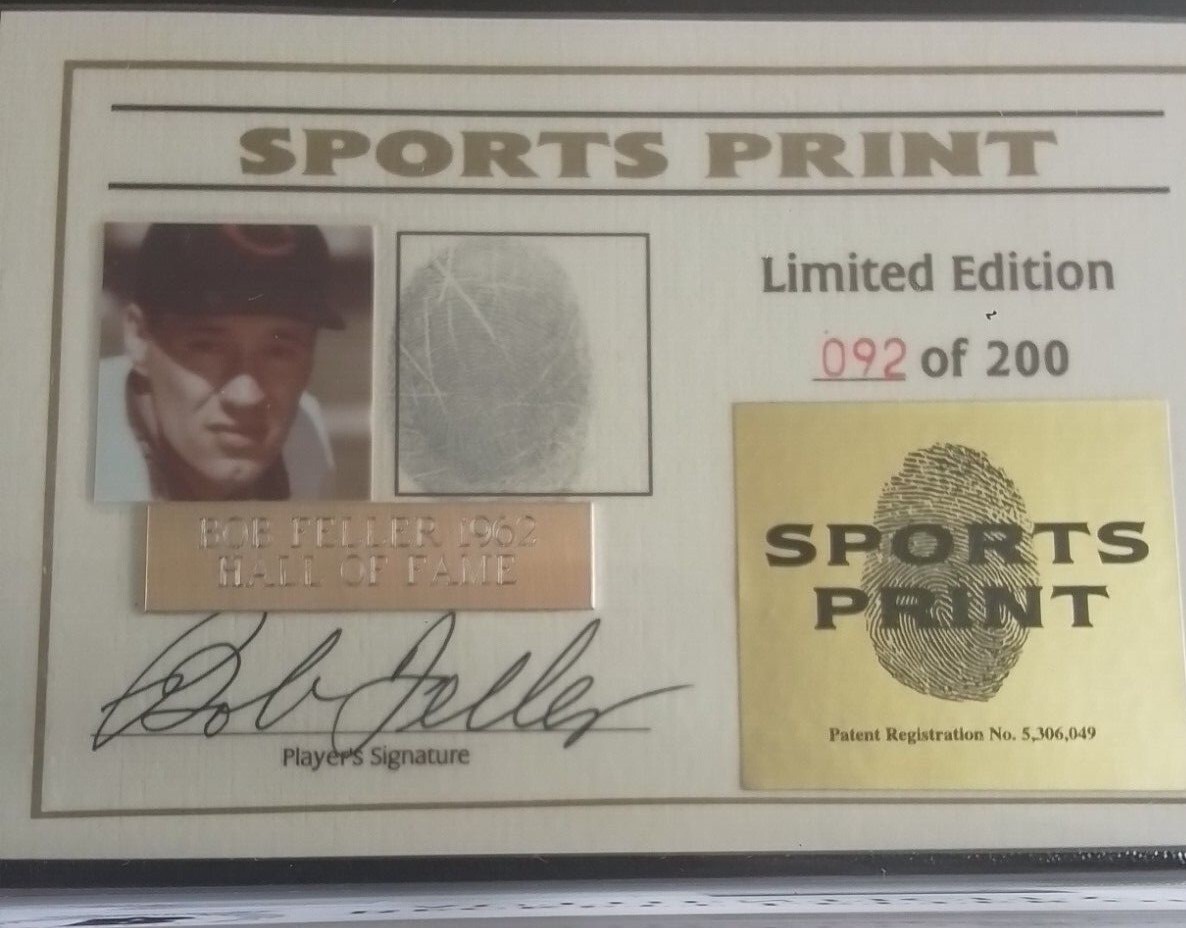 Indians Bob Feller Signed Thumbprint Baseball LE #'d/200 w/ Display Case BAS