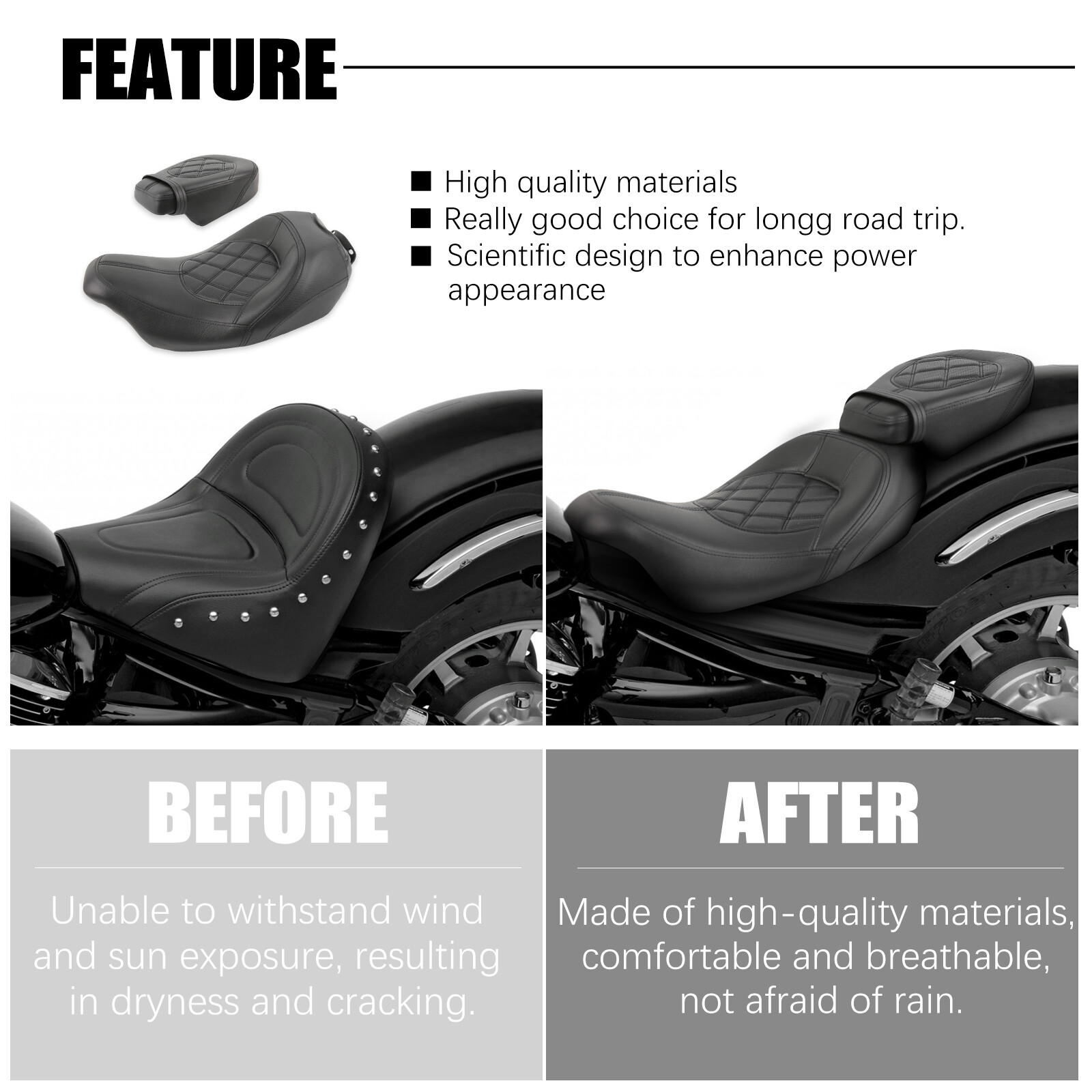 For Harley Davidson Touring CVO Road King Driver Passenger Seat Black Stitching
