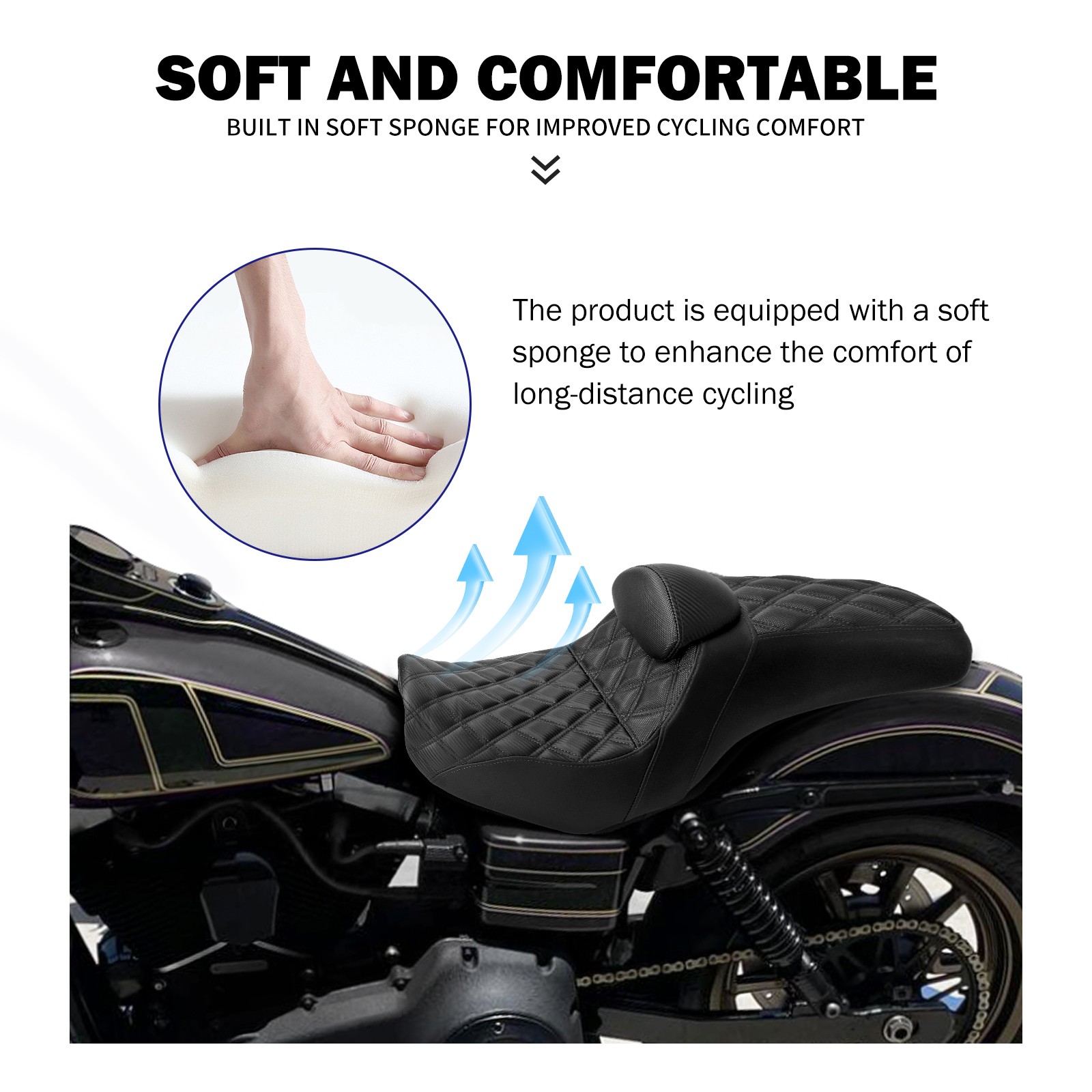 Black Stitching Seat W/ Driver Backrest Fit For Harley Dyna Super Glide 2006-17