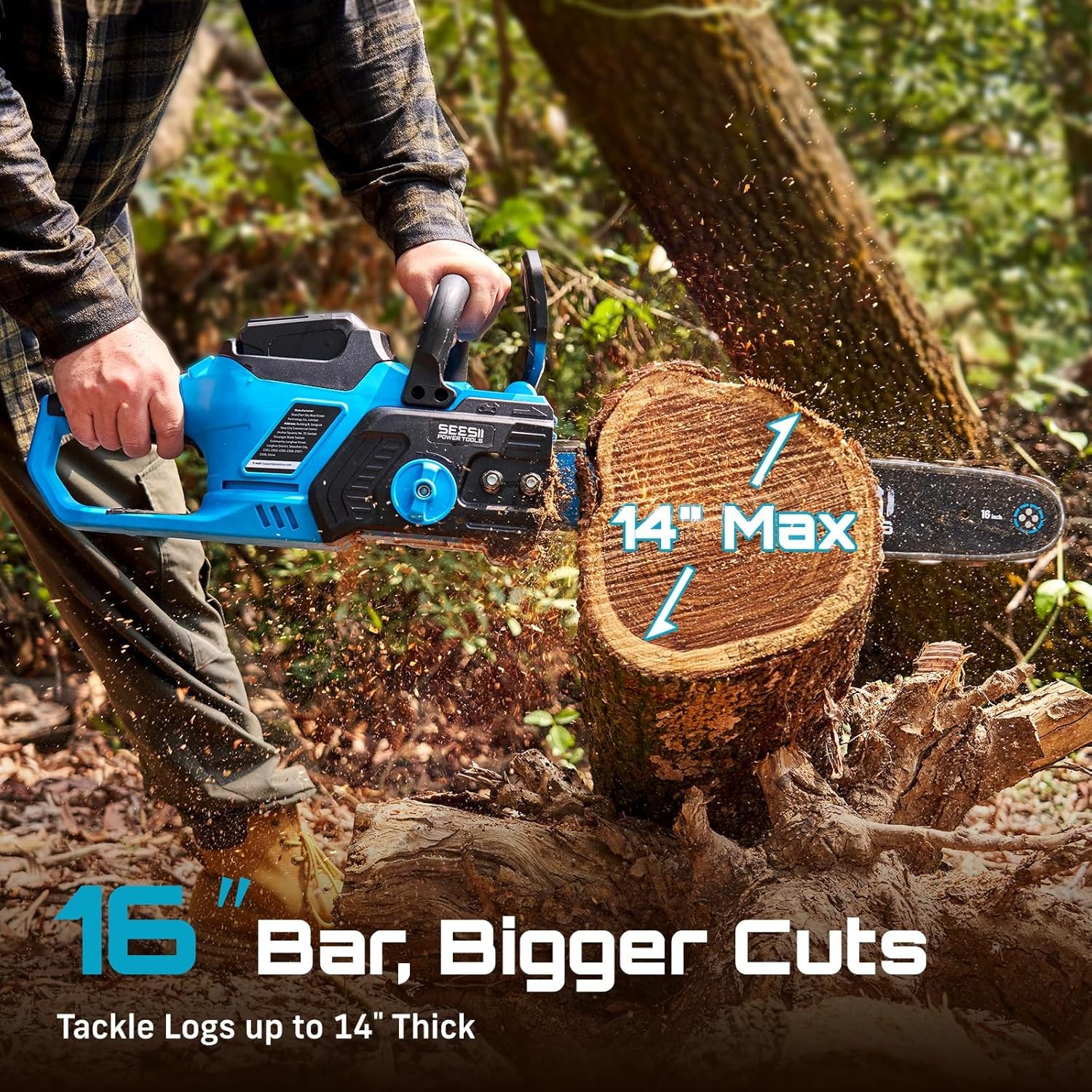 40V 16" Cordless Chainsaw Brushless Electric Chain Saw 2×4.0Ah Battery & Charger