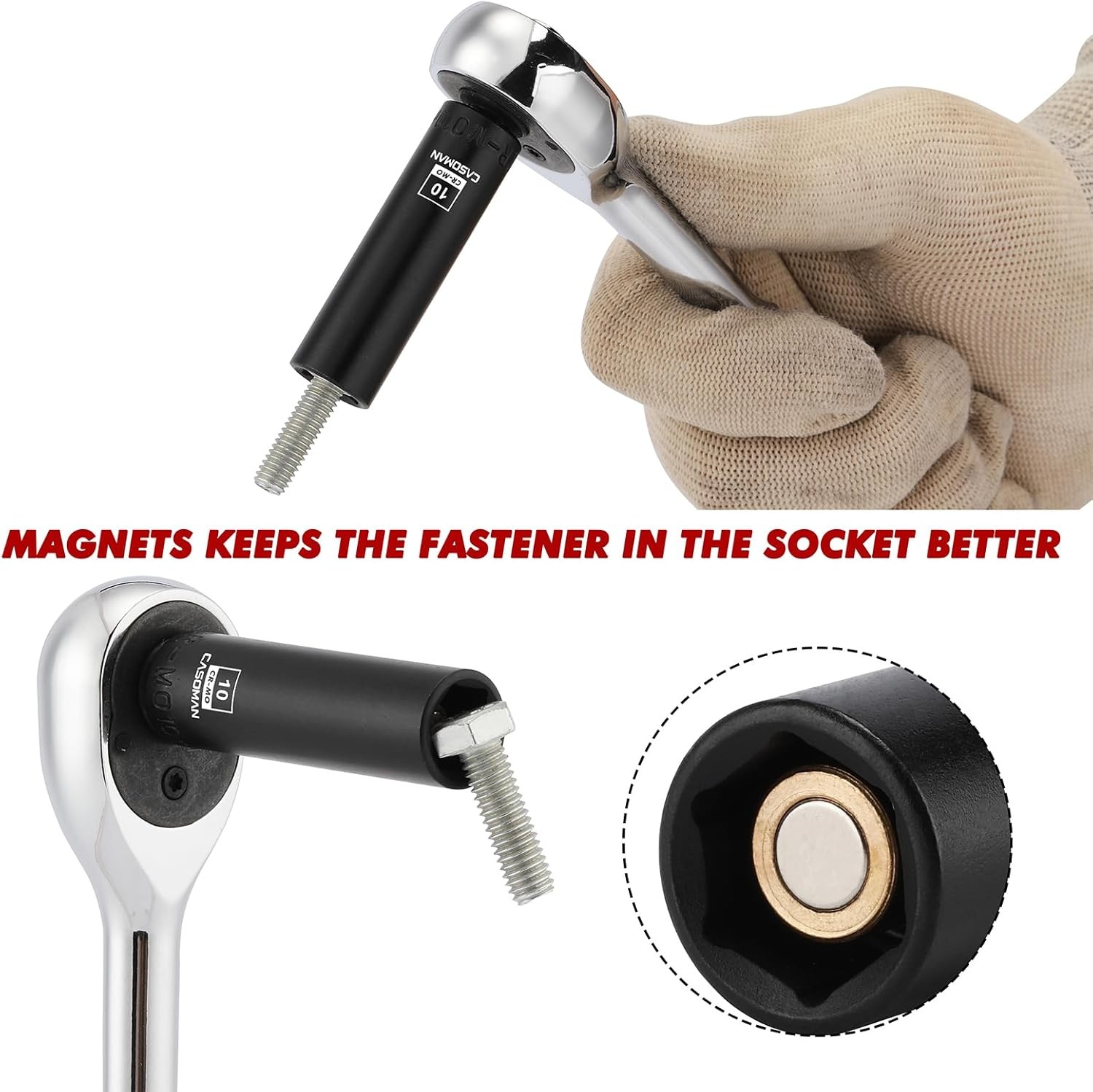 14PCS 1/4"Drive Magnetic Impact Socket Set, Deep, 6-Point, Metric