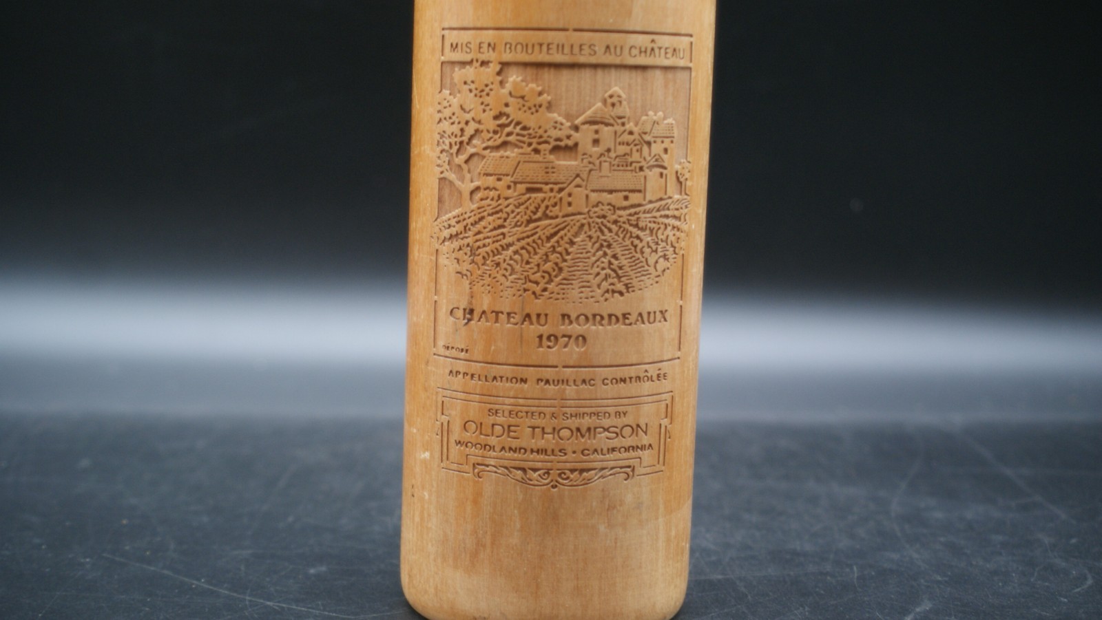 Vintage Olde Thompson 1970 Chateau Bordeaux Wine Bottle Pepper Mill Wood Grinder