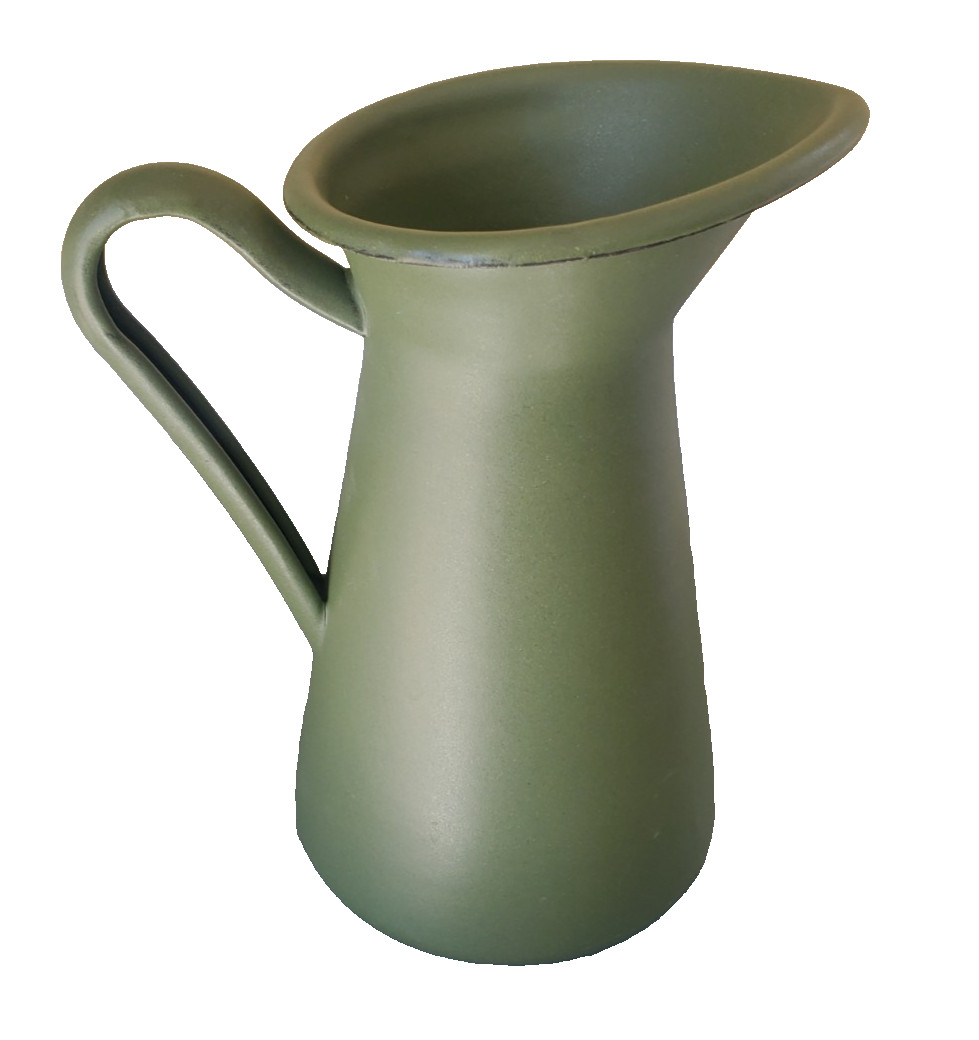 IKEA FARMHOUSE STYLE MATTE GREEN STEEL ENAMEL 9 INCH VASE/JUG