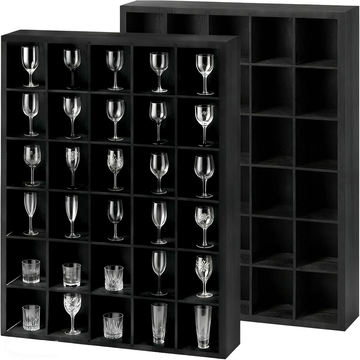 2-Pack Wall Mount Display Case, 30-Slot Shadow Box for Shot Glasses & Bar Decor