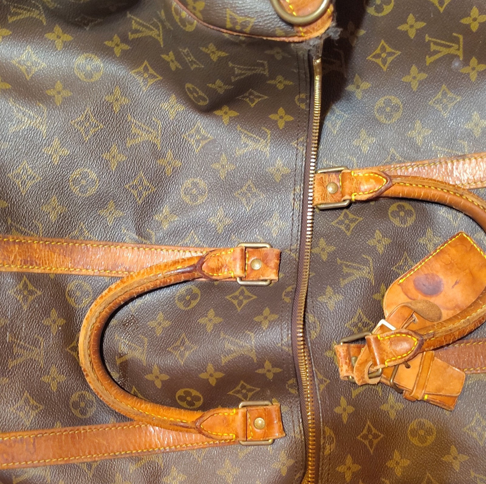 Louis Vuitton Monogram Leather Canvas Carry On Duffle Bag Brown Unisex