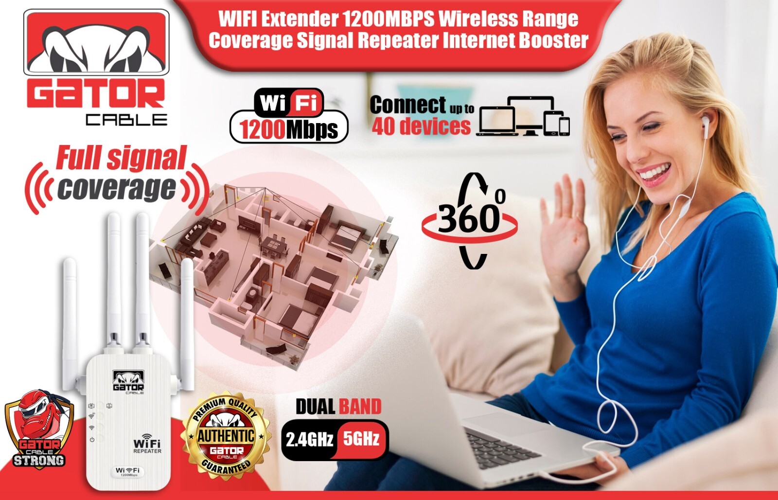 WiFi Range Extender Repeater Wireless Amplifier Router Signal Booster 1200Mbps