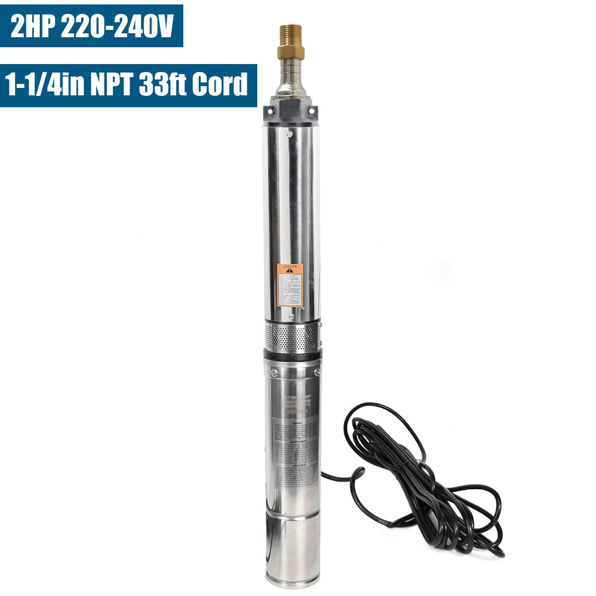 4" Deep Well Submersible Pump 2HP 220V 37GPM 427' Max 33' Cord Stainless Steel