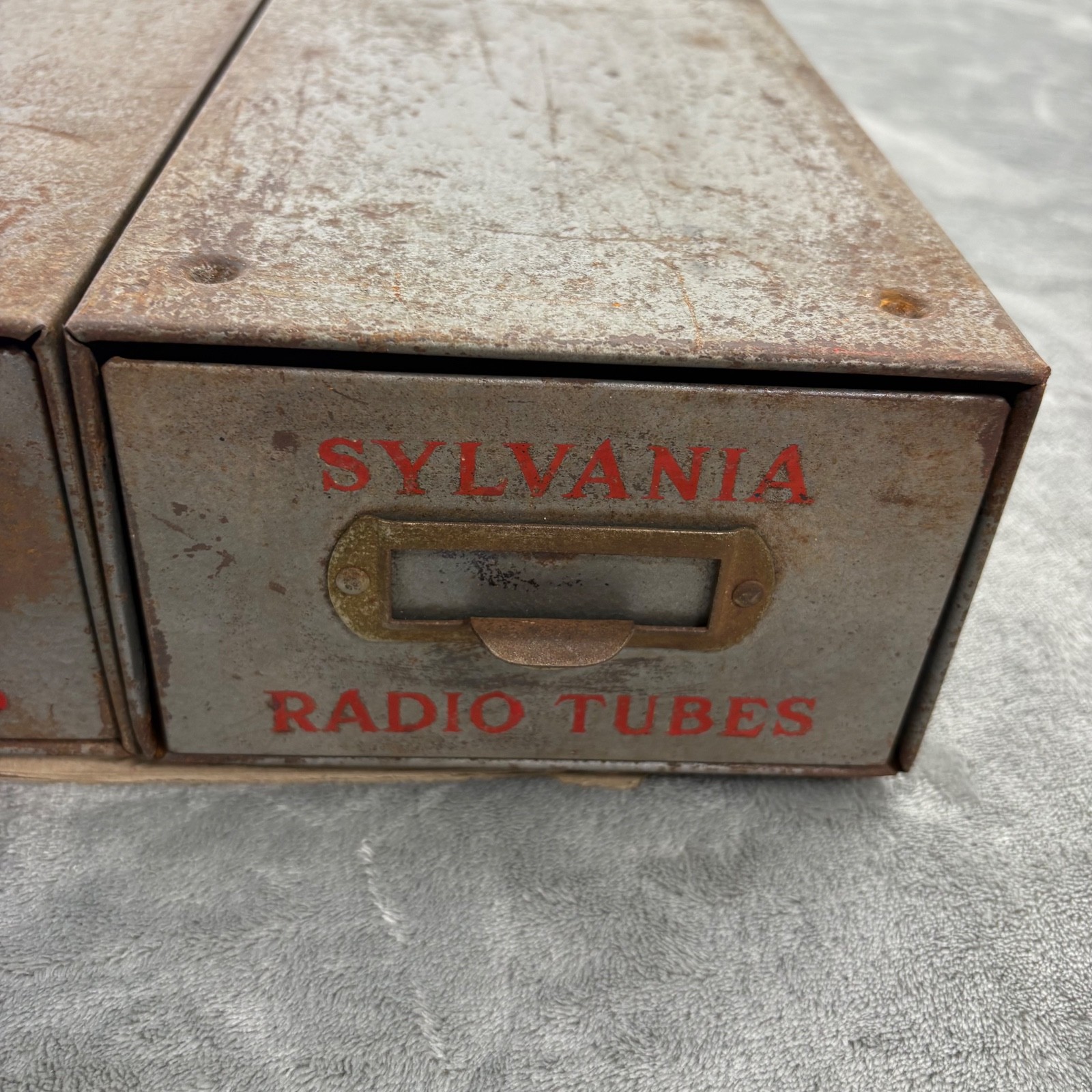 Vintage Sylvania Radio Tubes Industrial Metal Storage File Drawers 12x6 Lot of 2
