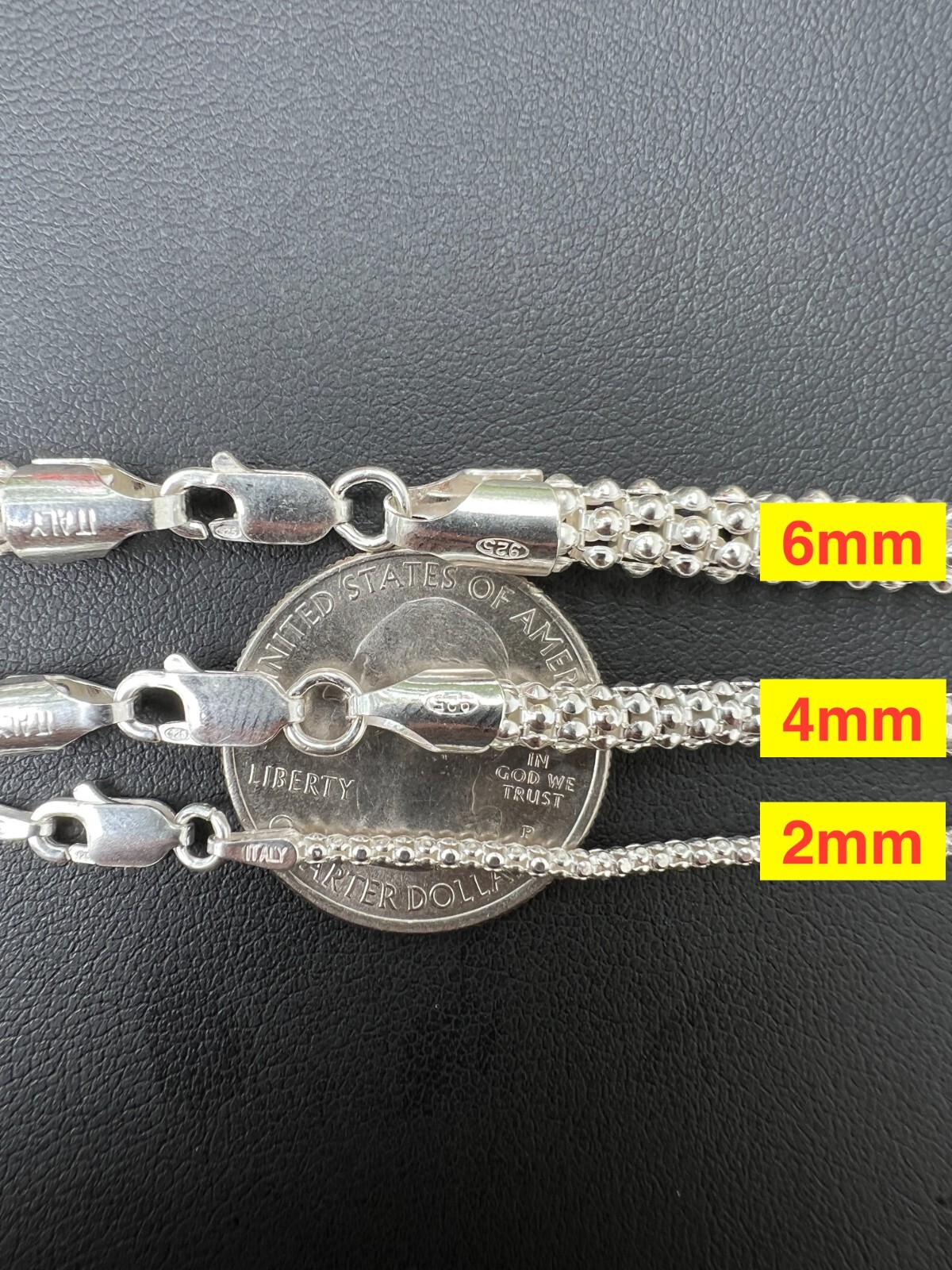 Real Solid 925 Sterling Silver Diamond Cut Popcorn Mesh Chain Necklace Coreana