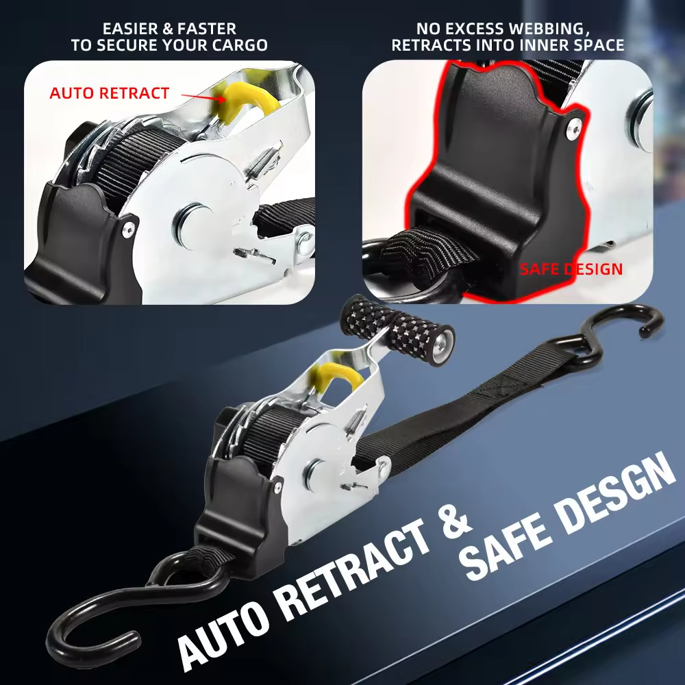 🔥 2-Pack 10FT Retractable Ratchet Tie-Down Straps | 1500LBS Heavy-Duty | S-Hook