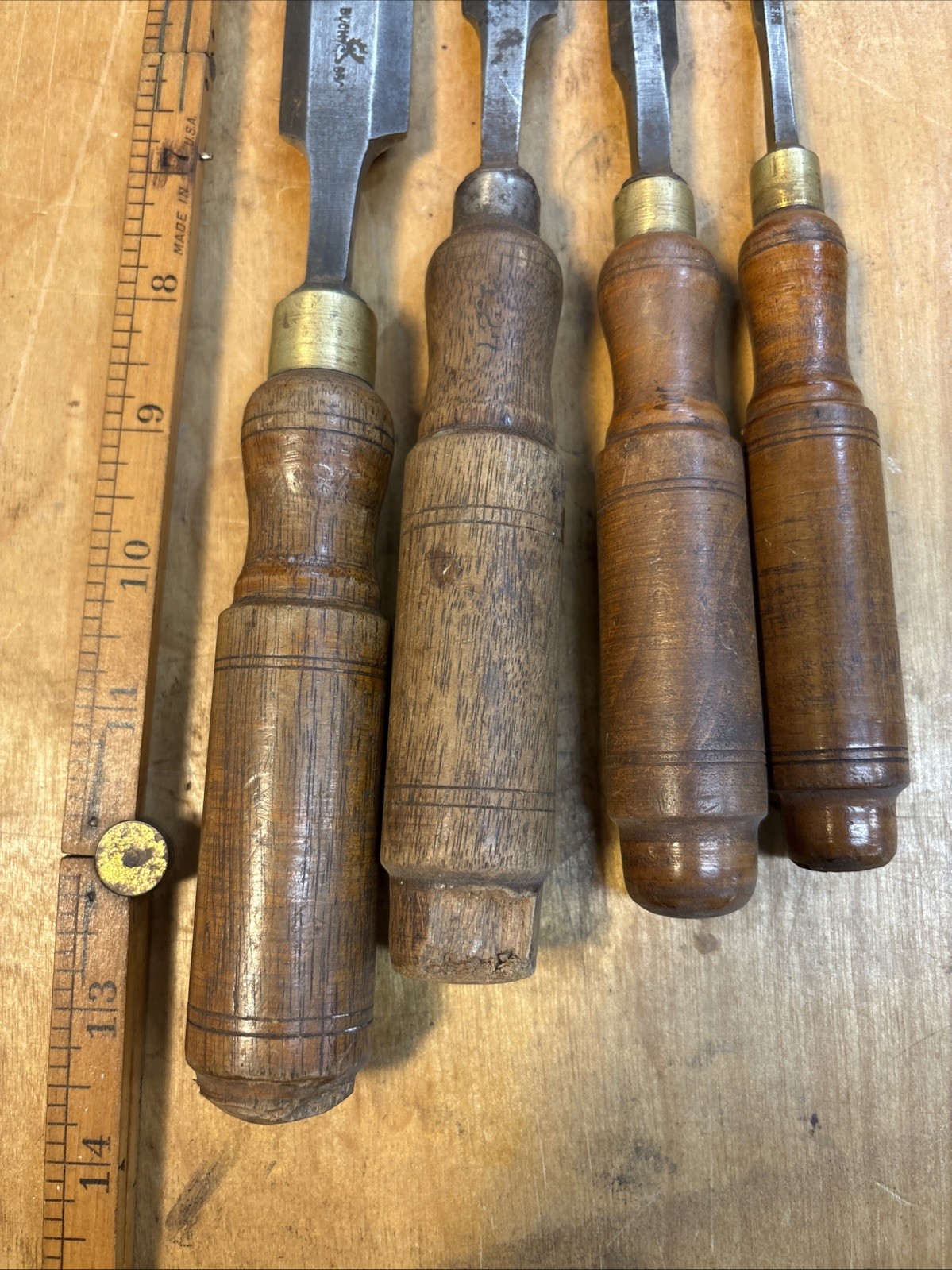 Vintage Set Of 4 Buck Bros Paring Chisel 1”, 3/4”, 1/2”, 1/4” Wide USA Wood