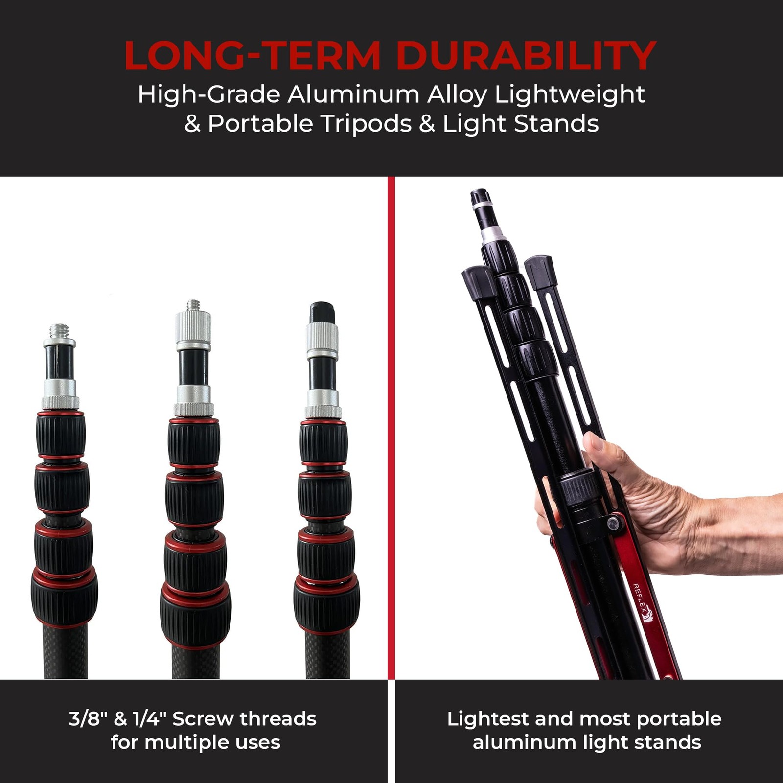 Aluminum Travel Light Stand 7ft 3" - 88" - Lightweight, Compact & Portable 3/...