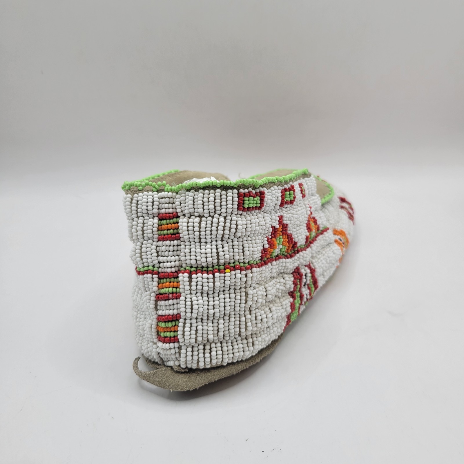 Vintage Plains Indian Beaded Moccasin Single Fully Beaded Leather Sole