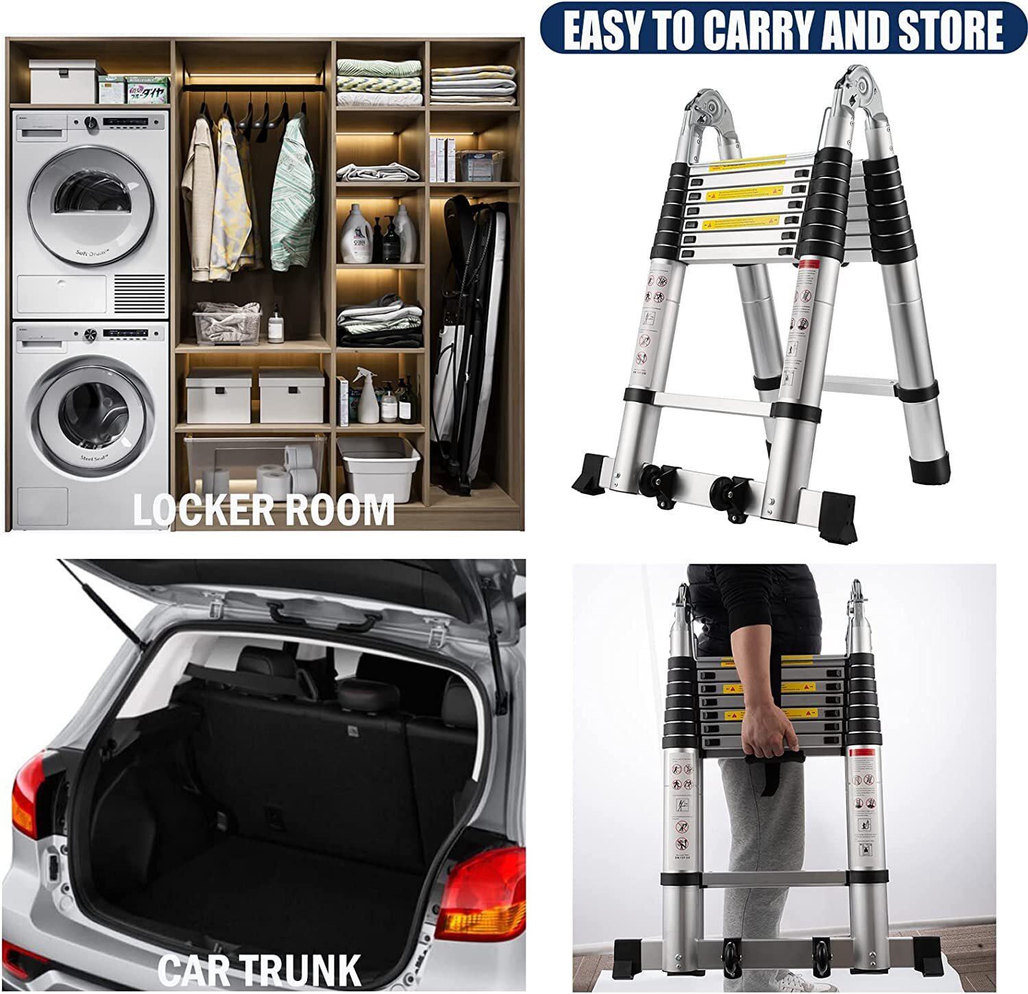 16.5FT Multi Purpose Aluminum Heavy Duty Folding Extension Telescopic Ladder