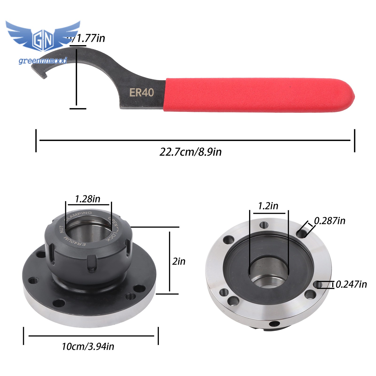 ER40 Collet Chuck 100mm Diameter Compact Lathe Tight Tolerance with 1 ER Wrench