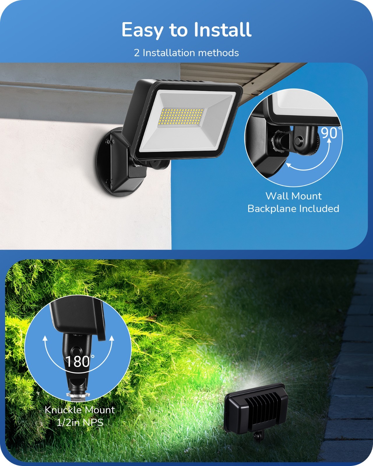 EDISHINE 2-Pack 73W LED Flood Light, Super Bright 10000LM 5000K Outdoor Security