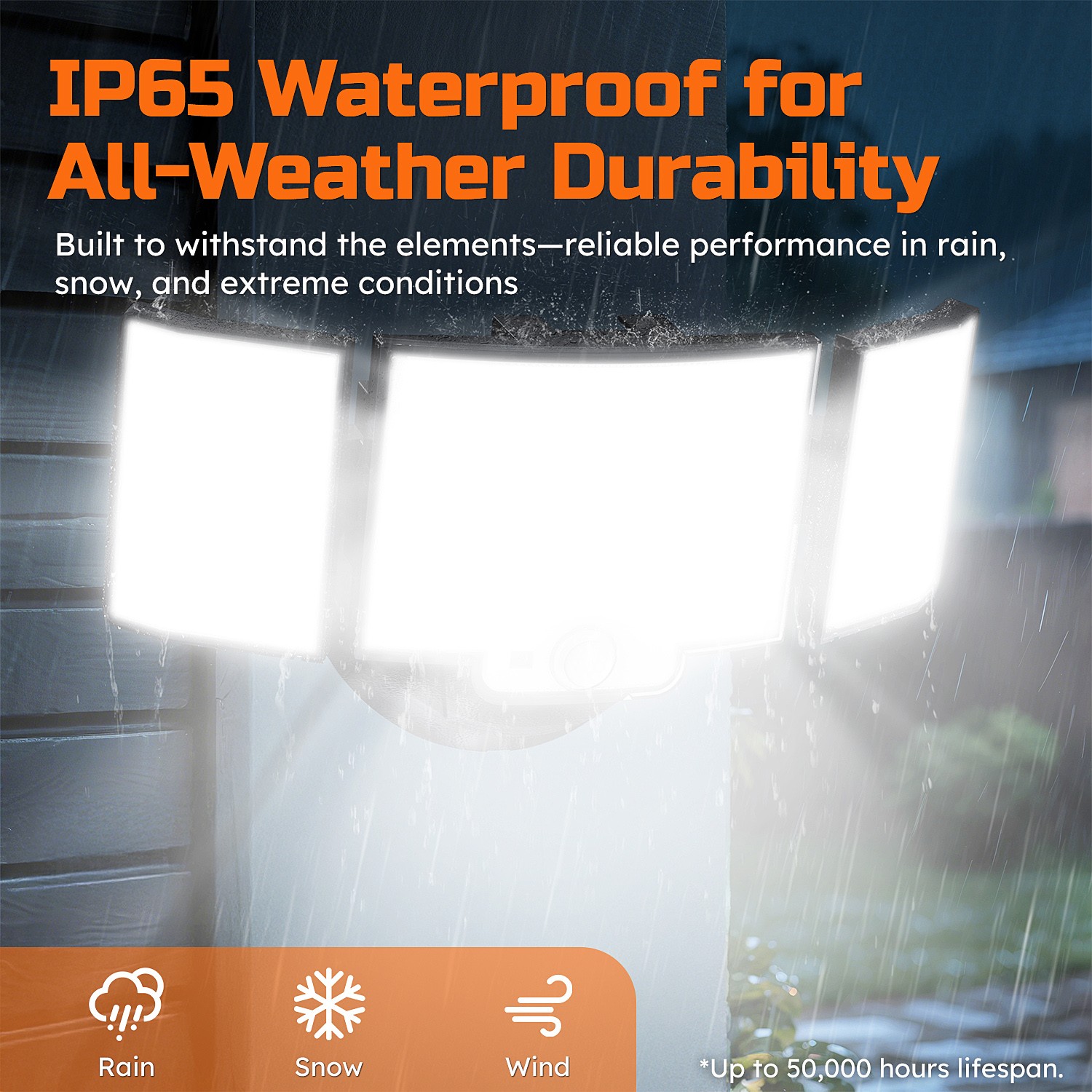 2 Pack 188LED Security Light Motion Sensor Outdoor 3 Head Floodlight Waterproof