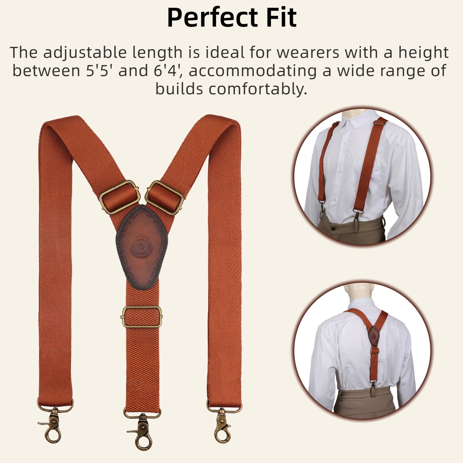 Tourbon Men's Suspenders Y Back Adjustable Y-Shaped Hooks Pants Braces Nonslip
