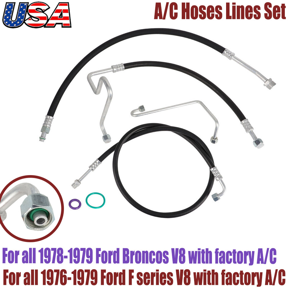 Hoses Lines Kit For 76-79 Ford F-100/ F-150 &78-79 Bronco V8 with factory A/C