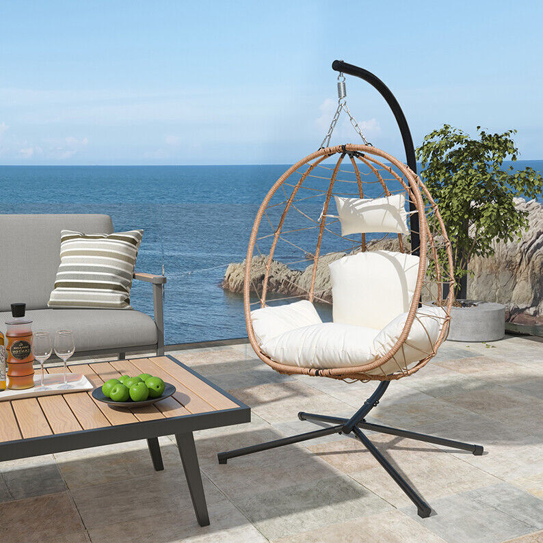 VIXLON Hanging Egg Swing Chair w/Stand Hammock Patio Chair Cushions Outdoor