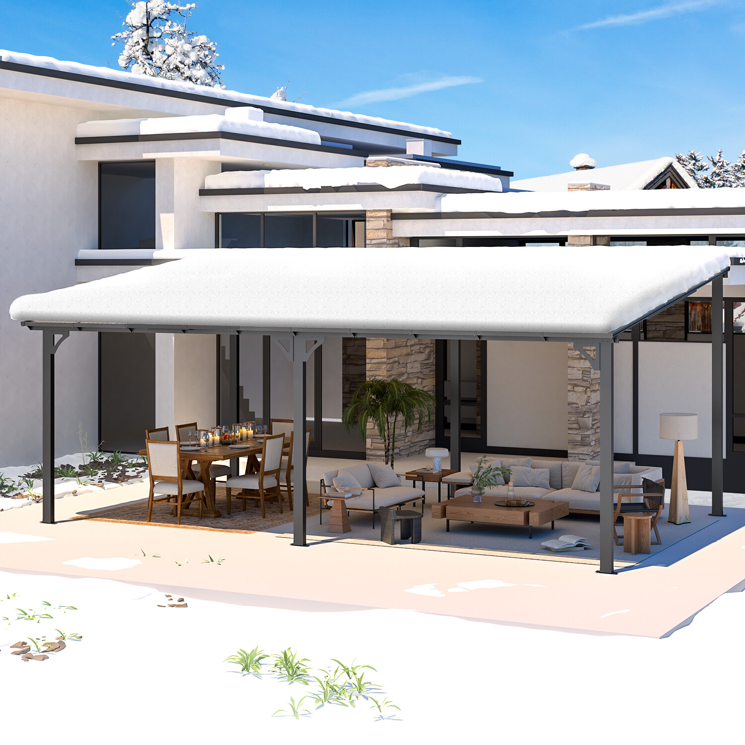 AECOJOY Pergola Gazebo for Patio Wall-Mounted Lean to Gazebo w/Roof on Clearance