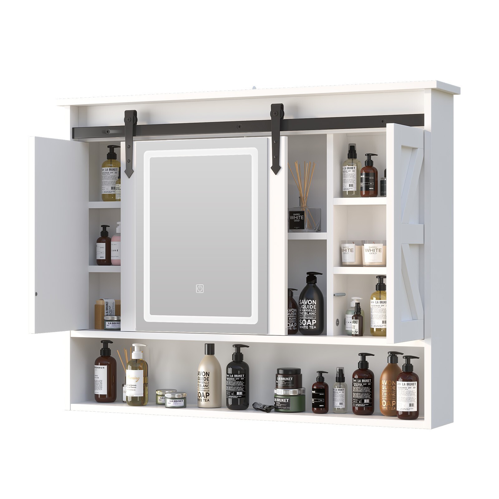 Wall Mounted Bathroom Cabinet Medicine Cabinet Organizer w/ Mirror Door & Lights