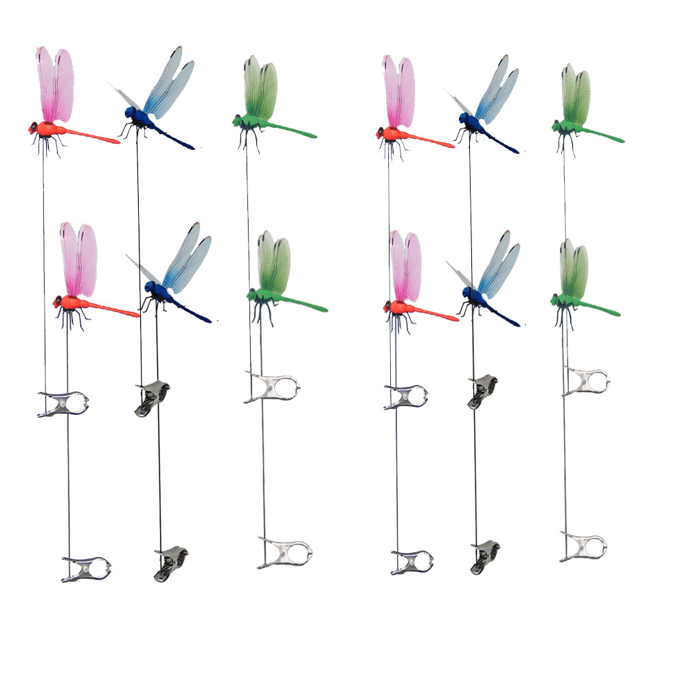 12×Fake Dragonfly Clips Clip on Dragonfly for Outdoors 3D Dragonfly Garden DecDY
